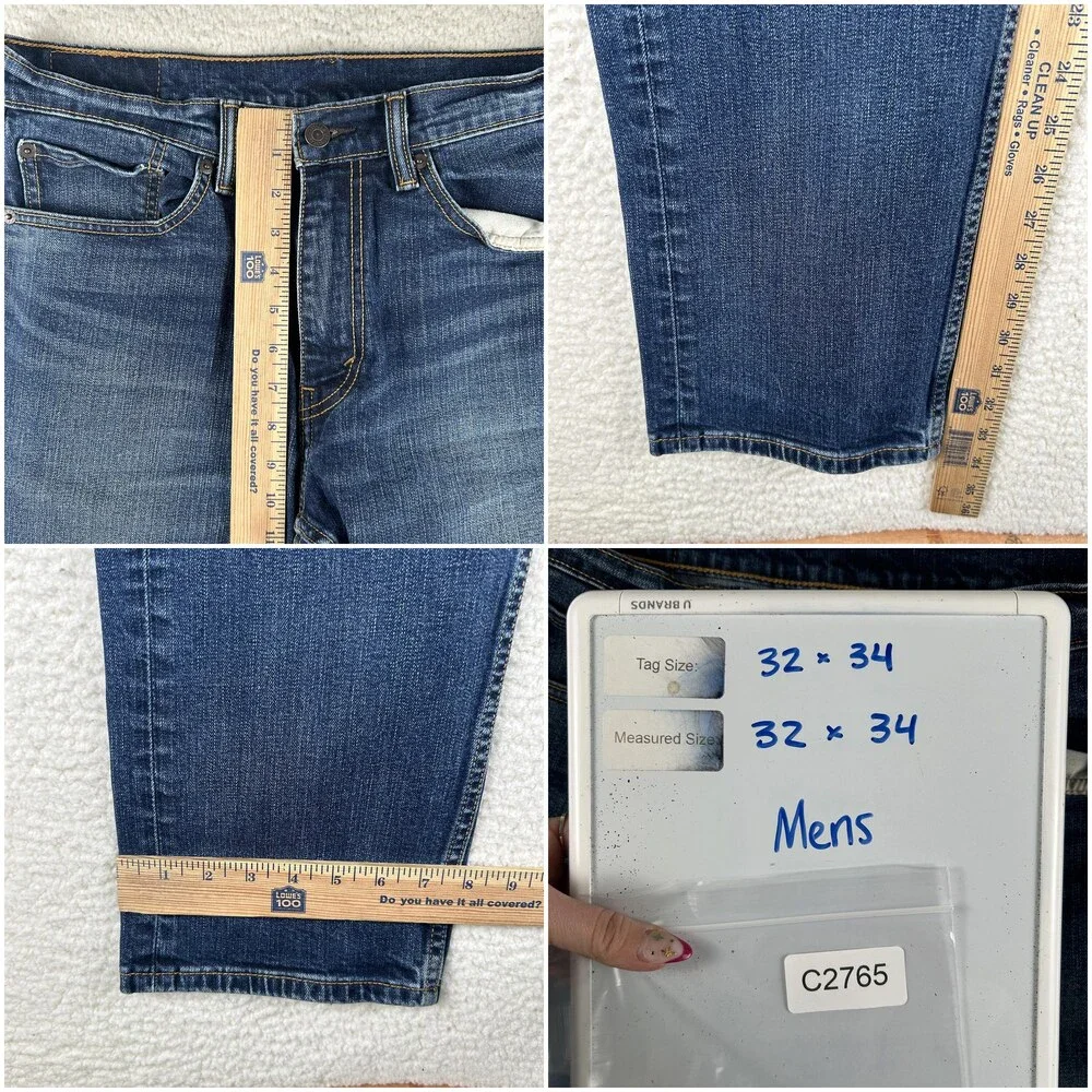 Levis 505 Jeans Mens 32x34 Medium Wash Blue Denim Straight Zip Fly Whiskering